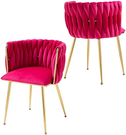 Nrizc Velvet Dining Chairs Set of 2  Woven Upholstered Dining Chairs with Gold Metal Legs  Modern Accent Chairs for Living Room  Dining Room  Kitchen