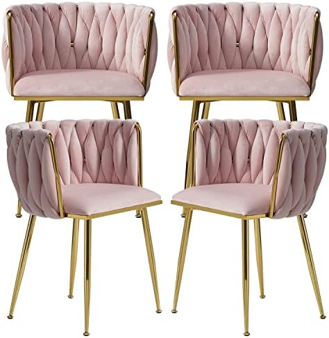 Nrizc Velvet Dining Chairs Set of 2  Woven Upholstered Dining Chairs with Gold Metal Legs  Modern Accent Chairs for Living Room  Dining Room  Kitchen