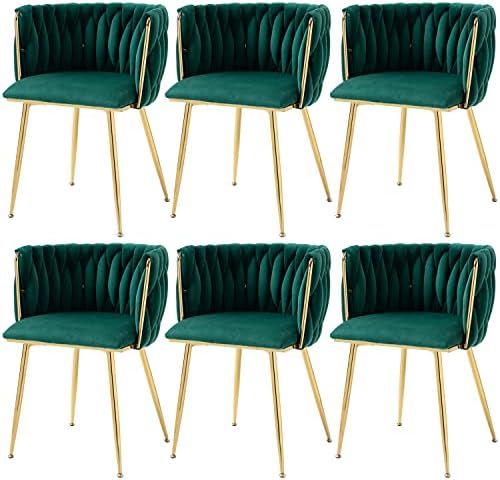 Nrizc Velvet Dining Chairs Set of 2  Woven Upholstered Dining Chairs with Gold Metal Legs  Modern Accent Chairs for Living Room  Dining Room  Kitchen