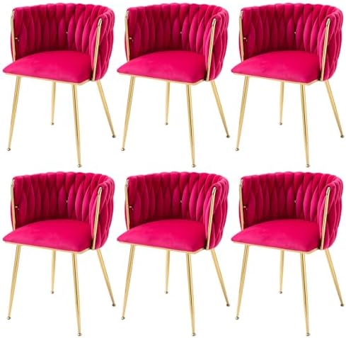 Nrizc Velvet Dining Chairs Set of 2  Woven Upholstered Dining Chairs with Gold Metal Legs  Modern Accent Chairs for Living Room  Dining Room  Kitchen