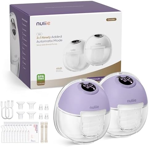 Nuliie Hands Free Breast Pump S32  Wearable Breastfeeding Pump 4 Modes 9 Levels with 18/21/24MM Flange  Electric Breast Pump Portable  Replaced Pumping Accessories Included  2 Packs  Purple 