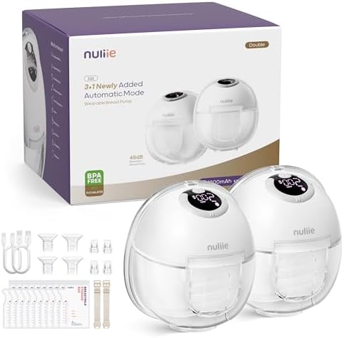 Nuliie Hands Free Breast Pump S32  Wearable Breastfeeding Pump 4 Modes 9 Levels with 18/21/24MM Flange  Electric Breast Pump Portable  Replaced Pumping Accessories Included  2 Packs  White