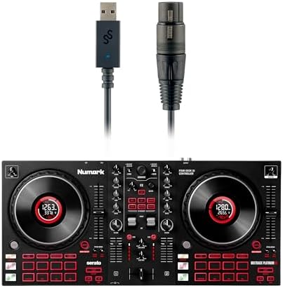 Numark Mixtrack Platinum FX Controlador para DJ, para Serato DJ, con control de 4 cubiertas, mezclador, interfaz de audio incorporada, rueda con visualización y palas FX