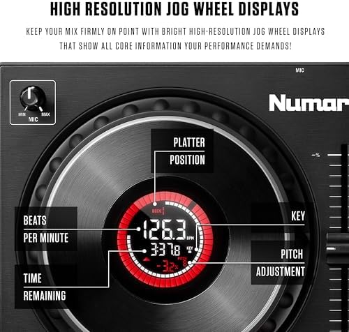 Numark Mixtrack Platinum FX Controlador para DJ, para Serato DJ, con control de 4 cubiertas, mezclador, interfaz de audio incorporada, rueda con visualización y palas FX