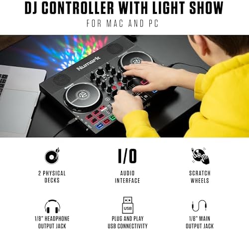 Numark Party Mix Live DJ Controller with Speakers  Lights  2 Decks  Mixer  Audio Interface and Serato Lite