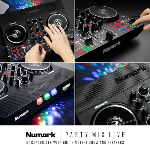 Numark Party Mix Live DJ Controller with Speakers  Lights  2 Decks  Mixer  Audio Interface and Serato Lite