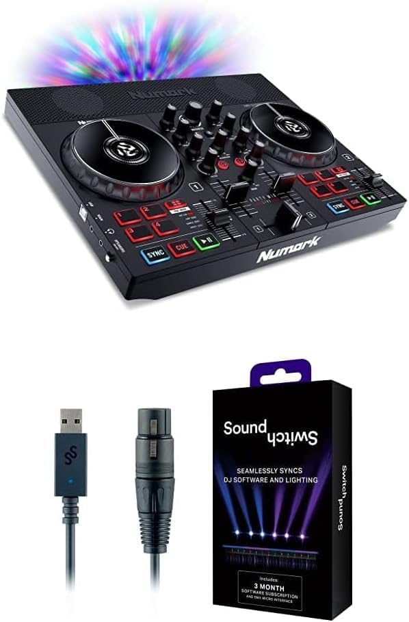Numark Party Mix Live DJ Controller with Speakers  Lights  2 Decks  Mixer  Audio Interface and Serato Lite