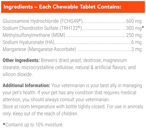 Nutramax Cosequin for Dogs Joint Health Supplement  Contains Glucosamine for Dogs  Plus Chondroitin and MSM  Supports Healthy Joints  Chewable Tablets  250 Count