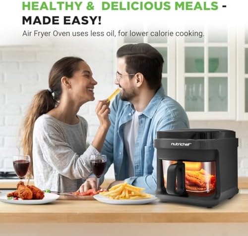 Nutrichef 5 8 Quart Air Fryer   8 1 Preset Cook Modes   Transparent Fry Bowl for Best Cooking Results   Cook Shrimp  Steak  Fries  Wings  Chicken & More   Precise Temperature Control & Time   Grey