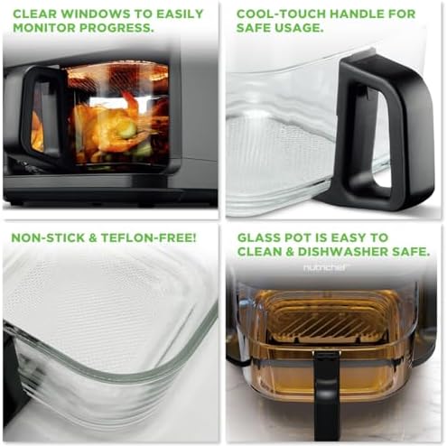 Nutrichef 5 8 Quart Air Fryer   8 1 Preset Cook Modes   Transparent Fry Bowl for Best Cooking Results   Cook Shrimp  Steak  Fries  Wings  Chicken & More   Precise Temperature Control & Time   Grey