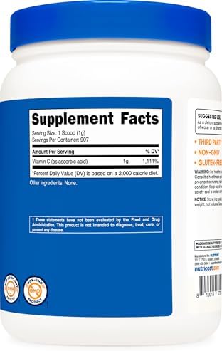 Nutricost Ascorbic Acid Powder  Vitamin C  2 LBS   Gluten Free  Non GMO
