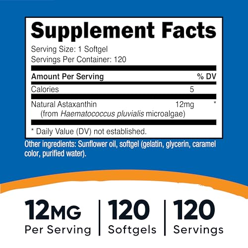 Nutricost Astaxanthin 12mg  Non GMO and Gluten Free  120 Softgels  4 Month Supply 