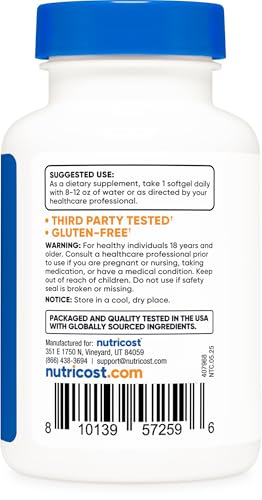 Nutricost Astaxanthin 12mg  Non GMO and Gluten Free  120 Softgels  4 Month Supply 