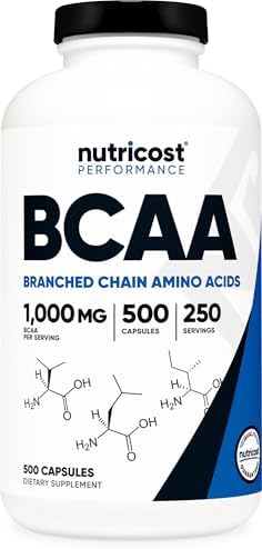 Nutricost BCAA 1000mg  500 Capsules  250 Serv   2 1 1 Branched Chain Amino Acids  500mg of L Leucine  250mg of L Isoleucine and L Valine