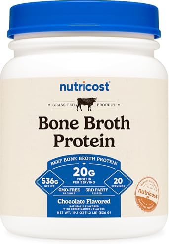 Nutricost Beef Bone Broth Protein Powder Chocolate  20 Servings    Gluten Free  GMO Free