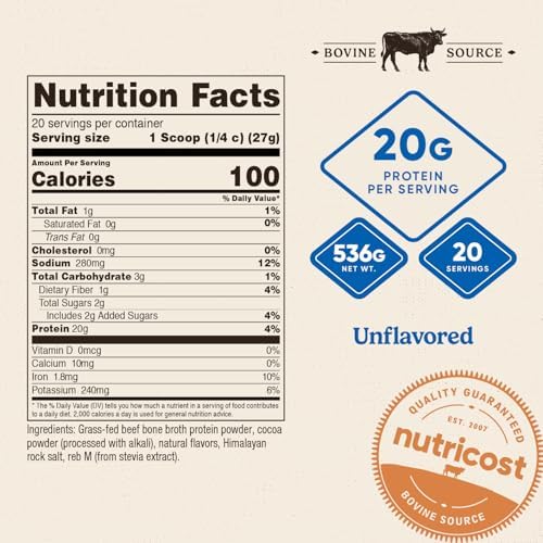 Nutricost Beef Bone Broth Protein Powder Chocolate  20 Servings    Gluten Free  GMO Free