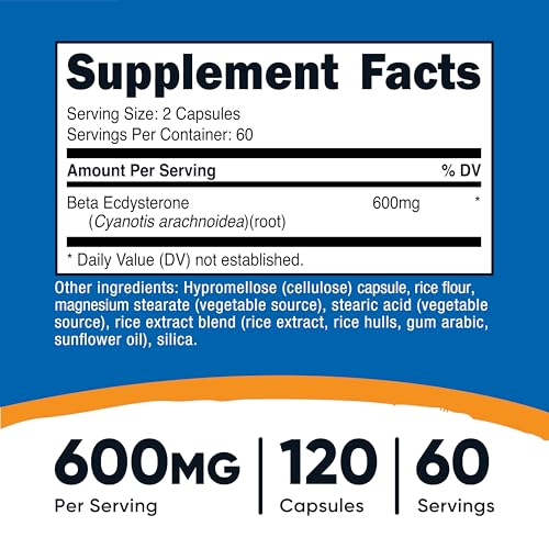 Nutricost Beta Ecdysterone 600mg per Serving  120 Capsules   Vegan  GMO Free  60 Servings