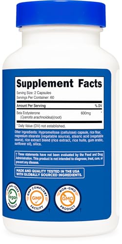 Nutricost Beta Ecdysterone 600mg per Serving  120 Capsules   Vegan  GMO Free  60 Servings