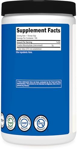Nutricost Creatine Monohydrate Micronized Powder 500G  5000mg Per Serv  5g    100 Servings  17 9 Oz