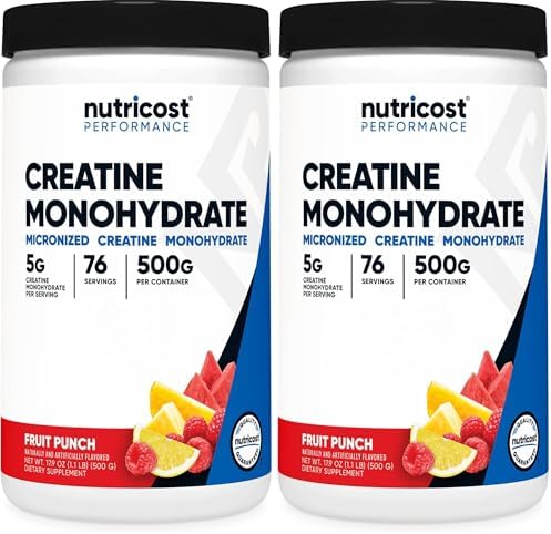 Nutricost Creatine Monohydrate Powder  Fruit Punch  500 Gram   Pack of 2 