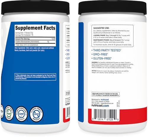 Nutricost Creatine Monohydrate Powder  Fruit Punch  500 Gram   Pack of 2 