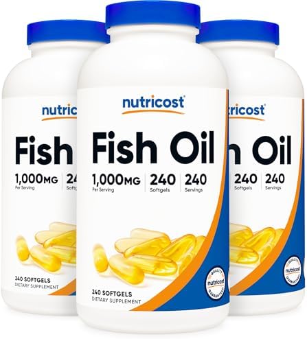 Nutricost Aceite de pescado 1000 mg (560 mg de Omega-3), 240 cápsulas blandas (3 botellas)
