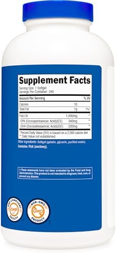 Nutricost Aceite de pescado 1000 mg (560 mg de Omega-3), 240 cápsulas blandas (3 botellas)