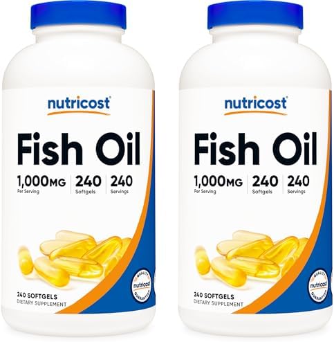 Nutricost Aceite de pescado 1000 mg (560 mg de Omega-3), 240 cápsulas blandas (3 botellas)
