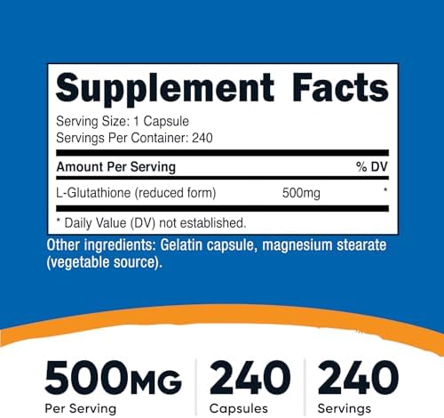 Nutricost Glutathione Capsules 500mg  240 Capsules   Gluten Free  Non GMO