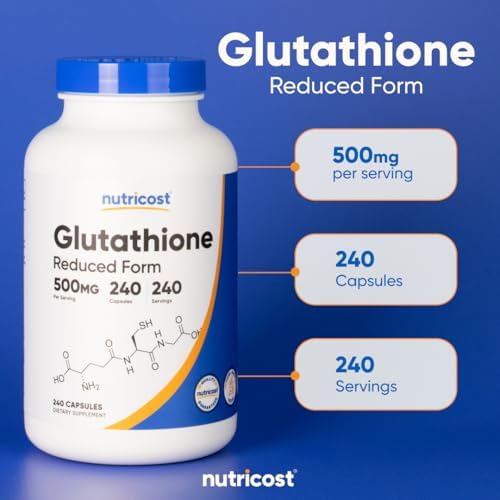 Nutricost Glutathione Capsules 500mg  240 Capsules   Gluten Free  Non GMO