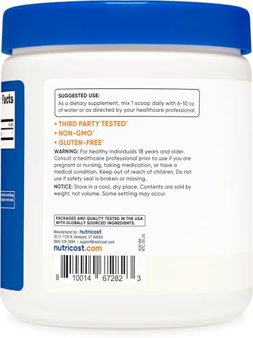 Nutricost Glycine Powder 1lb   Non GMO  Gluten Free