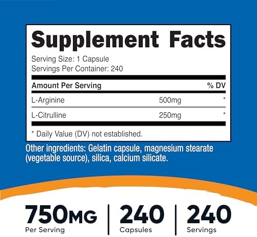 Nutricost L Arginine L Citrulline Complex 750mg  240 Capsules   Non GMO