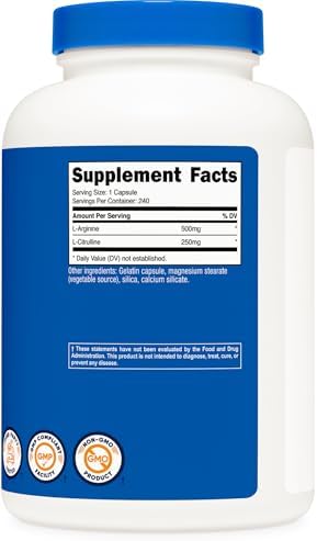 Nutricost L Arginine L Citrulline Complex 750mg  240 Capsules   Non GMO