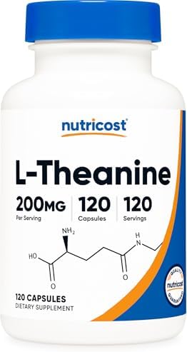 Nutricost L Theanine 200mg  120 Capsules  Double Strength   Non GMO  Gluten Free