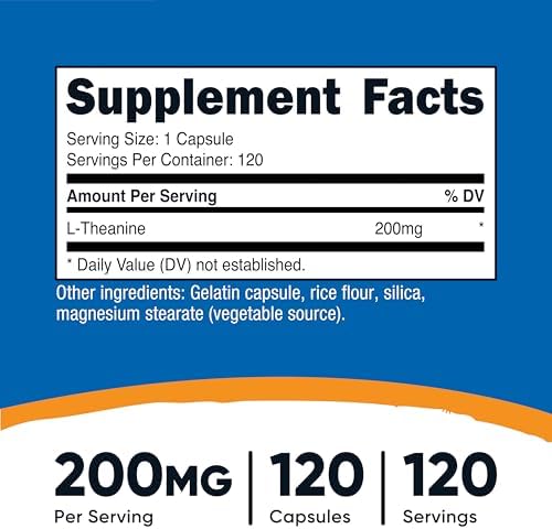 Nutricost L Theanine 200mg  120 Capsules  Double Strength   Non GMO  Gluten Free