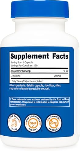 Nutricost L Theanine 200mg  120 Capsules  Double Strength   Non GMO  Gluten Free