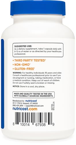 Nutricost L Tryptophan 500mg  120 Capsules   with BioPerine  Gluten Free  Non GMO