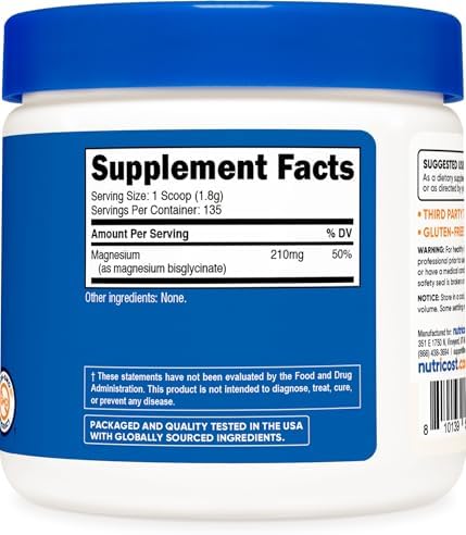 Nutricost Magnesium Glycinate Powder  250 Grams   Unflavored 