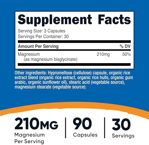 Nutricost Magnesium Glycinate Capsules  180 Capsules  210 mg Per Serving    Magnesium Glycinate Supplement for Gentle Absorption