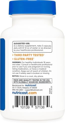 Nutricost Magnesium Glycinate Capsules  180 Capsules  210 mg Per Serving    Magnesium Glycinate Supplement for Gentle Absorption