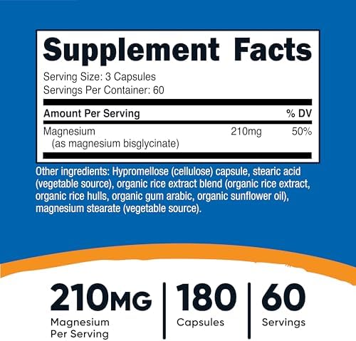 Nutricost Magnesium Glycinate Capsules  180 Capsules  210 mg Per Serving    Magnesium Glycinate Supplement for Gentle Absorption