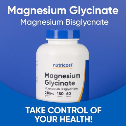 Nutricost Magnesium Glycinate Capsules  180 Capsules  210 mg Per Serving    Magnesium Glycinate Supplement for Gentle Absorption