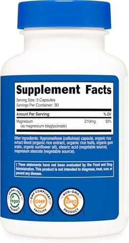 Nutricost Magnesium Glycinate Capsules  180 Capsules  210 mg Per Serving    Magnesium Glycinate Supplement for Gentle Absorption
