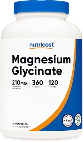 Nutricost Magnesium Glycinate Capsules  180 Capsules  210 mg Per Serving    Magnesium Glycinate Supplement for Gentle Absorption
