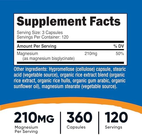 Nutricost Magnesium Glycinate Capsules  180 Capsules  210 mg Per Serving    Magnesium Glycinate Supplement for Gentle Absorption