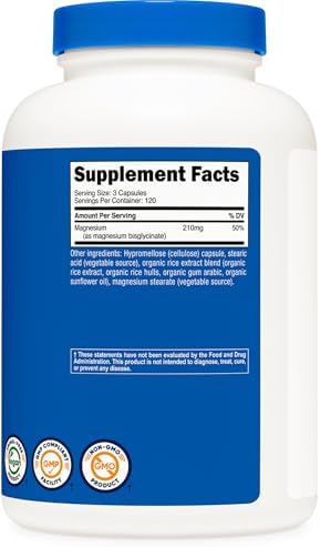Nutricost Magnesium Glycinate Capsules  180 Capsules  210 mg Per Serving    Magnesium Glycinate Supplement for Gentle Absorption