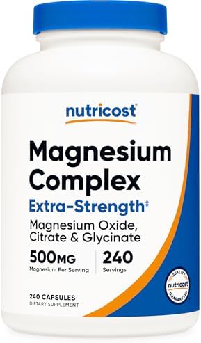 Nutricost Magnesium Complex 500mg  240 Capsules   Magnesium Oxide  Citrate  and Glycinate   Gluten Free and Non GMO