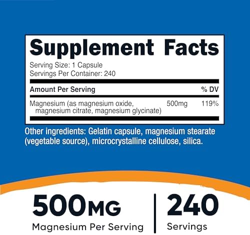 Nutricost Magnesium Complex 500mg  240 Capsules   Magnesium Oxide  Citrate  and Glycinate   Gluten Free and Non GMO