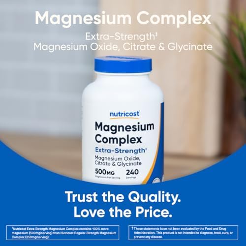Nutricost Magnesium Complex 500mg  240 Capsules   Magnesium Oxide  Citrate  and Glycinate   Gluten Free and Non GMO