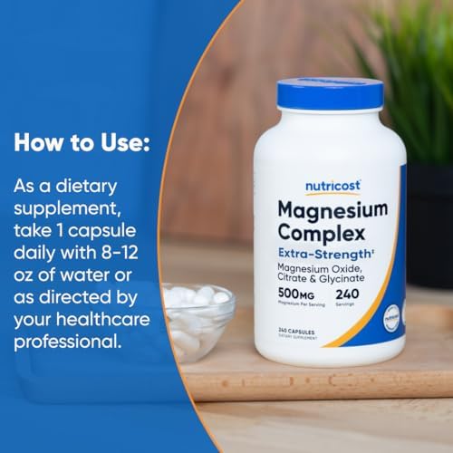 Nutricost Magnesium Complex 500mg  240 Capsules   Magnesium Oxide  Citrate  and Glycinate   Gluten Free and Non GMO